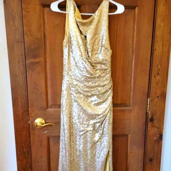 matte gold dress Glamorous Sequin Matte Gold Bridesmaid long maxi Dress – Frugal Mughal main image 0